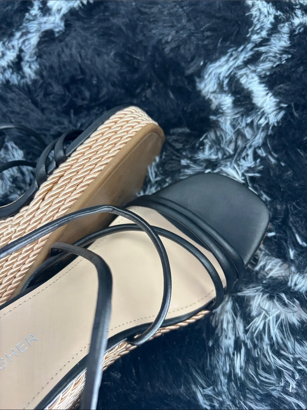 Marc Fisher Zarah wrap Ankle Strap Wedge Platform Sandals Woven Black size 7